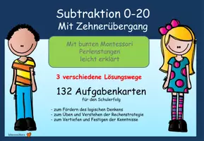 Vorschau - Aufgabenkarten - 132 Aufgabenkarten zur Subtraktion 0-20 mit ZÜ 3Lösungswege - Deckblatt