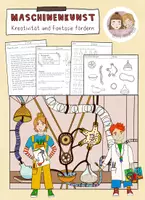 Vorschau - Arbeitsblätter - Maschinenkunst Kunst in der Grundschule Kunstidee Erfinden Zeichnen und Malen - Deckblatt