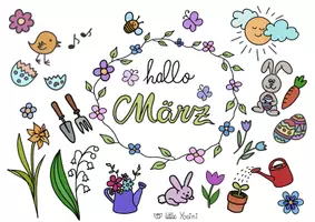 Vorschau - Mal- und Bastelvorlagen - Hallo März Ausmalbild - Deckblatt