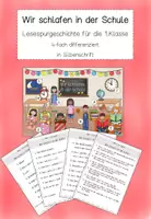 Vorschau - Arbeitsblätter - Lesespur "Wir schlafen in der Schule" (Klasse 1) - Deckblatt