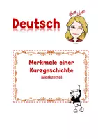 Vorschau - Arbeitsblätter - Merkzettel Merkmale einer Kurzgeschichte - Deckblatt