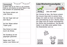Vorschau - Arbeitsblätter - Wochenhausaufgabe Lesen Sätze Geschichten - Seite 1