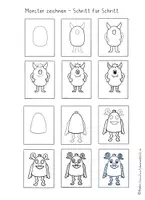 Vorschau - Arbeitsblätter - Kunst Lückenfüller, Schritt für Schritt Monster zeichnen, Kunstidee für Zwischendurch - Seite 2