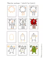 Vorschau - Arbeitsblätter - Kunst Lückenfüller, Schritt für Schritt Monster zeichnen, Kunstidee für Zwischendurch - Seite 3