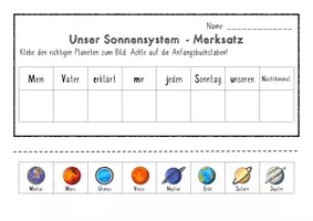 Vorschau - Arbeitsblätter - Lesen und kleben - Merksatz zur Planetenreihenfolge - Seite 2