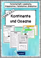 Vorschau - Unterrichtsreihen - Kontinente und Ozeane - Forscherheft, Lesetexte, Klappkarten, Bildkarten, Tafelmaterial, Sachunterricht Grundschule, Erdkunde - Deckblatt