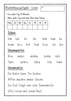 Vorschau - Arbeitsblätter - Wochenhausaufgabe Lesen zum Buchstaben K - Deckblatt