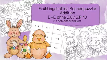 Vorschau - Arbeitsblätter - Materialpaket frühlingshafte Rechenpuzzle Addition und Subtraktion im ZR20 Mathe 1. Klasse - Seite 1