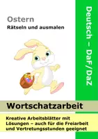 Vorschau - Arbeitsblätter - Ostern - Wortschatz DaF - Freiarbeit - Körperteile, Präpositionen, Farben, Osterhase ausmalen, Worträtsel - Deckblatt