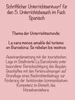 Vorschau - Stundenentwürfe - Schriftlicher Unterrichtsentwurf - El turismo: Hörsehverstehen - Deckblatt