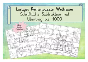 Vorschau - Arbeitsblätter - Rechenpuzzle Schriftliche Subtraktion mit einem Übertrag - Deckblatt