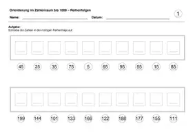 Vorschau - Arbeitsblätter - Reihenfolgen (Zahlenraum bis 1000) - Deckblatt