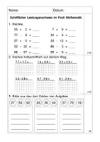 Vorschau - Test - Probearbeit Mathe Klasse2: halbschriftlichesRechnen, Euro, Aufgabenfamilien, ZR100 - Deckblatt