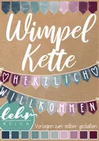 Vorschau - Mal- und Bastelvorlagen - Wimpelkette Herzlich Willkommen - Wimpel Vorlage zum selber gestalten - Deckblatt