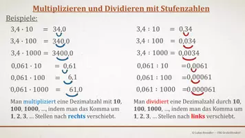 Vorschau - Präsentationen/Tafelbilder - Tafelbilder - Multiplikation und Division von Dezimalzahlen mit Stufenzahlen und natürlichen Zahlen - Seite 1