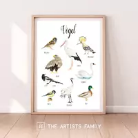 Vorschau - Poster - Vögel Herunterladbare Drucke WaterColor Montessori Bildungsplakate Kinder Jungen Mädchen Kinderzimmer Lernen Malen Illustration Schwan Storch - Deckblatt