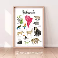 Vorschau - Poster - SÜDAMERIKA Kontinent Tiere Herunterladbare Drucke Aquarell Montessori Pädagogische Kinder Jungen Jungen Mädchen - Deckblatt