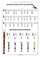 Vorschau - Arbeitsblätter - Kuckuck Kuckuck • Noten • Griffe Blockflöte barock • Faltheft • QR - Seite 3
