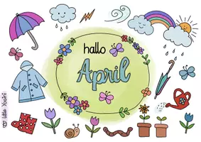 Vorschau - Mal- und Bastelvorlagen - Hallo April Ausmalbild - Seite 1