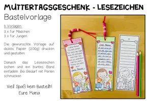 Vorschau - Arbeitsblätter - Muttertagsgeschenk - Lesezeichen (Bastelvorlage) - Seite 1