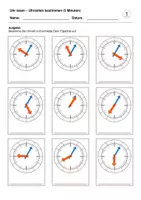 Vorschau - Arbeitsblätter - Uhrzeiten bestimmen (5 Minuten) (Uhr lesen) - Deckblatt