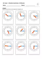 Vorschau - Arbeitsblätter - Uhrzeiten bestimmen (15 Minuten) (Uhr lesen) - Deckblatt