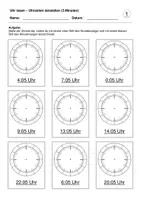 Vorschau - Arbeitsblätter - Uhrzeiten darstellen (5 Minuten) (Uhr lesen) - Deckblatt