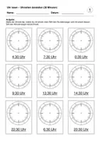 Vorschau - Arbeitsblätter - Uhrzeiten darstellen (30 Minuten) (Uhr lesen) - Deckblatt