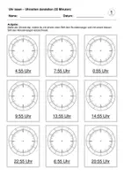 Vorschau - Arbeitsblätter - Uhrzeiten darstellen (55 Minuten) (Uhr lesen) - Deckblatt