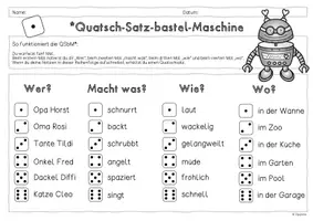 Vorschau - Arbeitsblätter - Würfelsätze mit der *Quatsch-Satz-bastel-Maschine erwürfeln - Seite 1