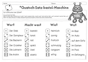 Vorschau - Arbeitsblätter - Würfelsätze mit der *Quatsch-Satz-bastel-Maschine erwürfeln - Seite 2