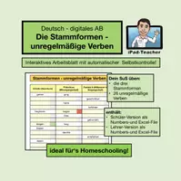 Vorschau - Arbeitsblätter - DEUTSCH: Stammformen/unregel. Verben üben (digitales AB mit Selbstkontrolle!!) - Deckblatt