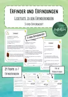 Vorschau - Stundenentwürfe - Erfindungen & Erfinder - Lesetexte - 3-fach differenziert - Deckblatt