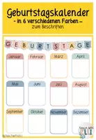 Vorschau - Poster - GEBURTSTAGSKALENDER - Wimpelkette und Monate in 6 Farben - Deckblatt
