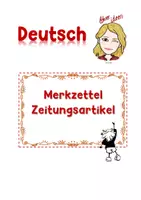 Vorschau - Arbeitsblätter - Merkblatt Zeitungsartikel verfassen - Deckblatt