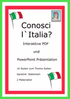 Vorschau - Arbeitsblätter - Conosci l`Italia interaktive PDF und PowerPoint Präsentation über Italien für den Italienisch- Unterricht - Deckblatt