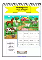 Vorschau - Arbeitsblätter - Motivatives Rechenpuzzle "Tiere auf dem Bauernhof" - Deckblatt