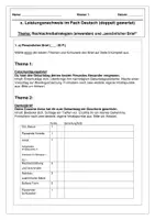 Vorschau - Klassenarbeiten - Klassenarbeit/Leistungsnachweis zu Persönlicher Brief/Rechtschreibstrategien - Deckblatt