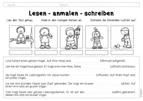 Vorschau - Arbeitsblätter - Lesen - anmalen - schreiben - Seite 1