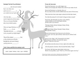 Vorschau - Arbeitsblätter - Christmas Songs: Rudolph and Frosty Snowman Song Texts and Activity (PDF + WORD, bunt und schwarzweiß) - Seite 1