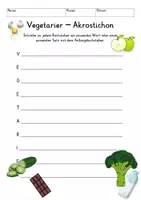 Vorschau - Arbeitsblätter - Was bedeutet es, Vegetarier zu sein? Schreibimpulse, Akrostichon + Plakat Poster Reflexion Gesunde Ernährung Sachunterricht - Seite 2