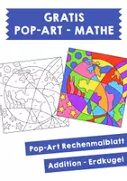 Vorschau - Arbeitsblätter - GRATIS Pop-Art Mathe - Addition-Erdkugel - Deckblatt