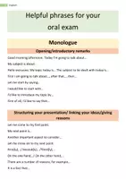 Vorschau - Arbeitsblätter - helpful phrases for your oral exam monologue , Sprechprüfungen - Seite 1