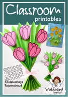 Vorschau - Mal- und Bastelvorlagen - Tulpenstrauß basteln zum Muttertag Geburtstag Valentinstag - Deckblatt