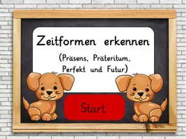 Vorschau - Spiele - Interaktives Spiel: Zeitformen bestimmen (Präsens, Präteritum, Perfekt, Futur) - Deckblatt