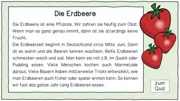 Vorschau - Interaktives Material - Interaktiver Lesetext "Die Erdbeere" - Interaktive PDF - Seite 1