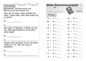 Vorschau - Arbeitsblätter - Wochenhausaufgabe Mathe Zahlenraum 20 - Seite 1