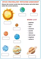Vorschau - Arbeitsblätter - Space Vocabulary Matching Exercise Worksheet / Raumanpassungsübung - Deckblatt