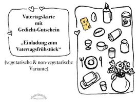 Vorschau - Mal- und Bastelvorlagen - Karte zum Vatertag mit Gedicht „Einladung zum Frühstück“ (auch mit vegetarischer Version) - Seite 1