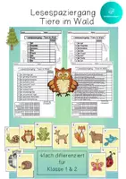 Vorschau - Arbeitsblätter - Lesespaziergang Tiere im Wald - 4 Differenzierungen - Deckblatt